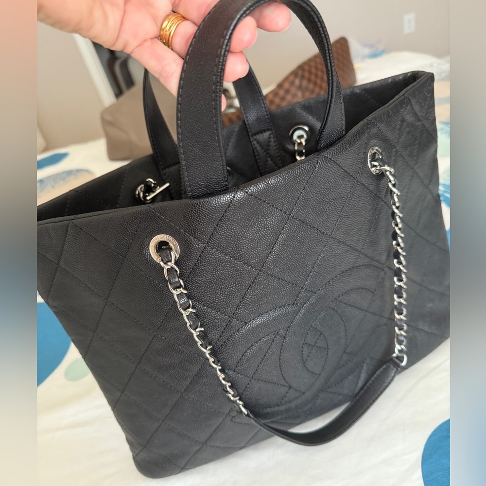 Chanel Shopping Tote – Black Caviar with Silver Chains.